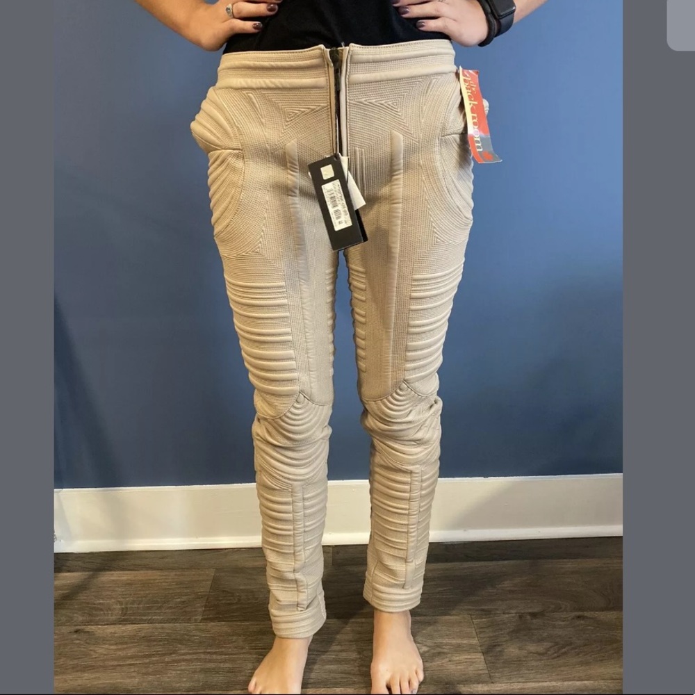 Roberto Cavalli  Black beige leather pants 6 8